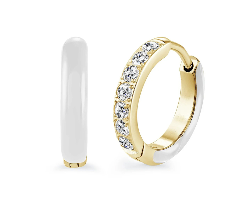 BOUCLES HUGGIES EN ACIER ET ÉMAIL AVEC CZ