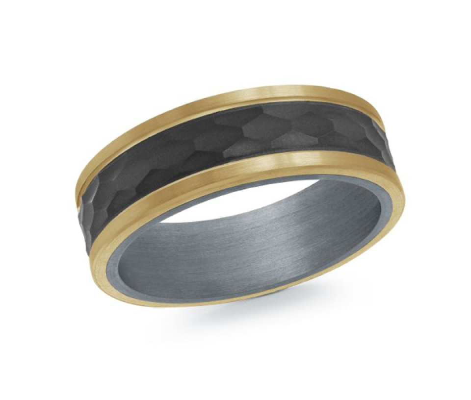 JONC EN TANTALE , OR 14K ET FIBRE DE CARBONE MARTELÉ - ML MRDTS15Y - MALO 