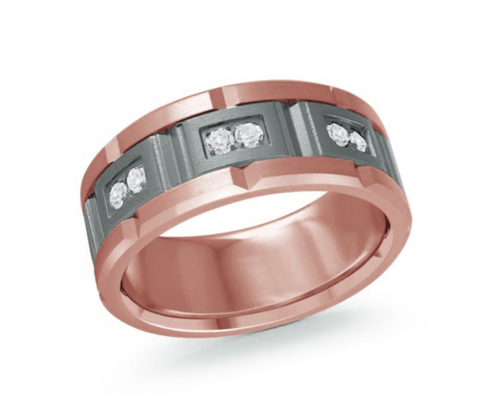 JONC EN TANTALE ET OR 14K SERTI DE DIAMANTS BLANCS OU NOIRS - ML MRDTN54P - MALO 