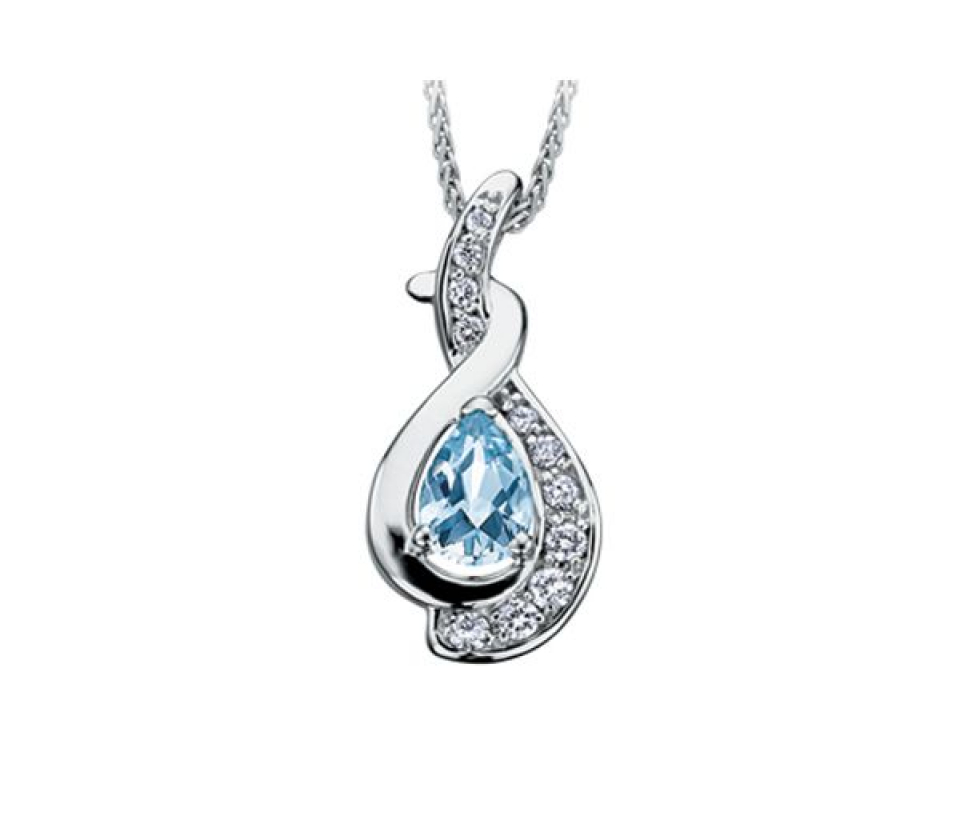 PENDENTIF 10K BLANC SERTI D'UNE AIGUE-MARINE ET DE DIAMANTS - CR DD2187 - BIJOUX CANADIEN