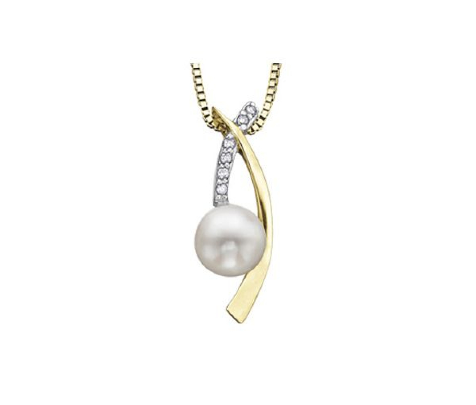 PENDENTIF EN OR 2 TONS SERTI D'UNE PERLE DE CULTURE ET DE DIAMANTS - CR DD2226 - BIJOUX CANADIEN