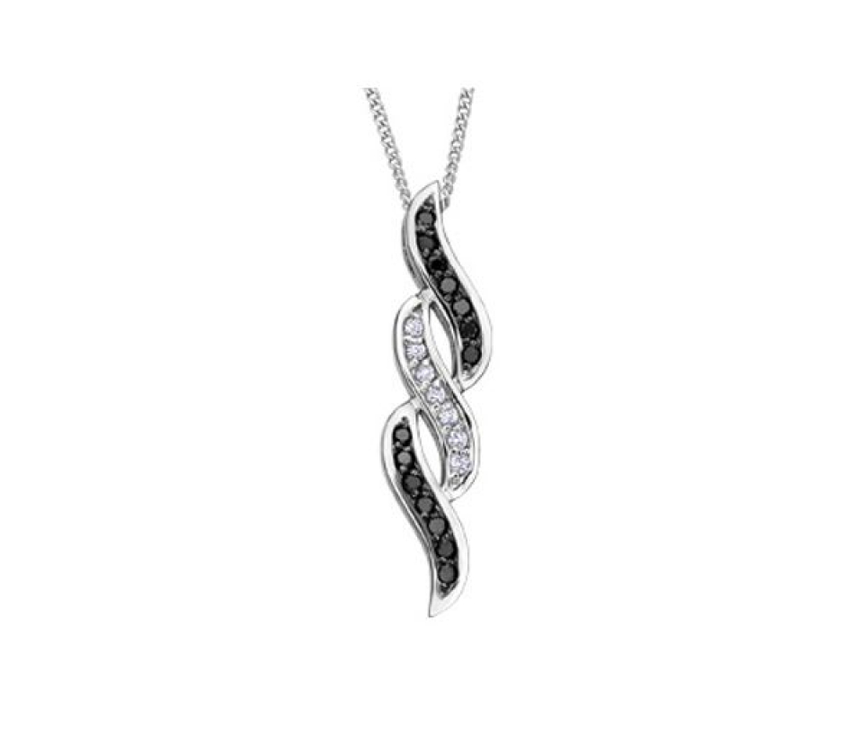 PENDENTIF EN OR BLANC SERTI DE DIAMANTS BLANCS ET NOIRS - CR DD2230 - BIJOUX CANADIEN