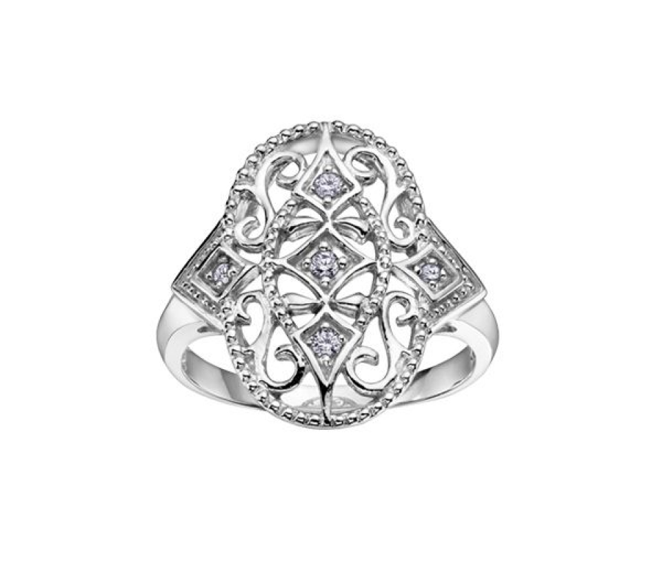 BAGUE EN OR 10K BLANC SERTIE DE DIAMANTS - CR DD2323 - BIJOUX CANADIEN