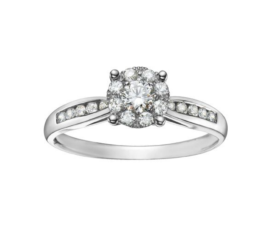 BAGUE EN OR 10K-14K BLANC SERTIE DE DIAMANTS - CR DD2583 - BIJOUX CANADIEN