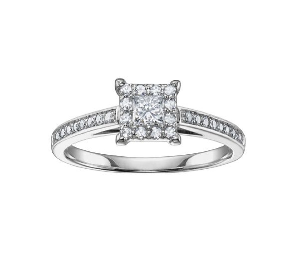 BAGUE EN OR 10/14K BLANC SERTIE DE DIAMANTS - CR DD2584 - BIJOUX CANADIEN