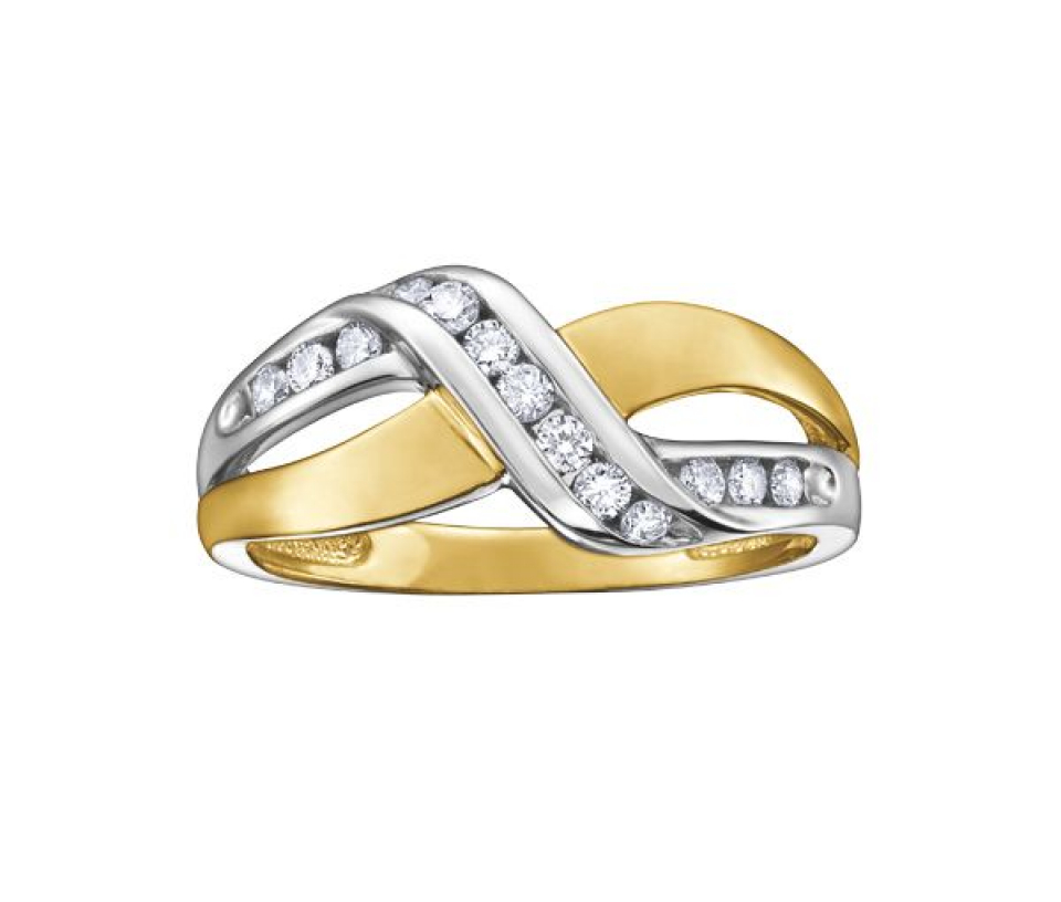 BAGUE EN OR 10K 2 TONS SERTIE DE DIAMANTS - CR DD2595 - BIJOUX CANADIEN