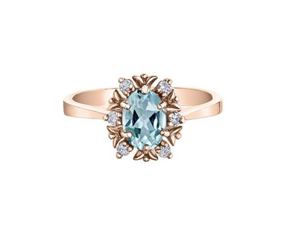 BAGUE EN OR ROSE SERTIE D'UN ZIRCON BLEU ET DE DIAMANTS - CR DD7517 - BIJOUX CANADIEN