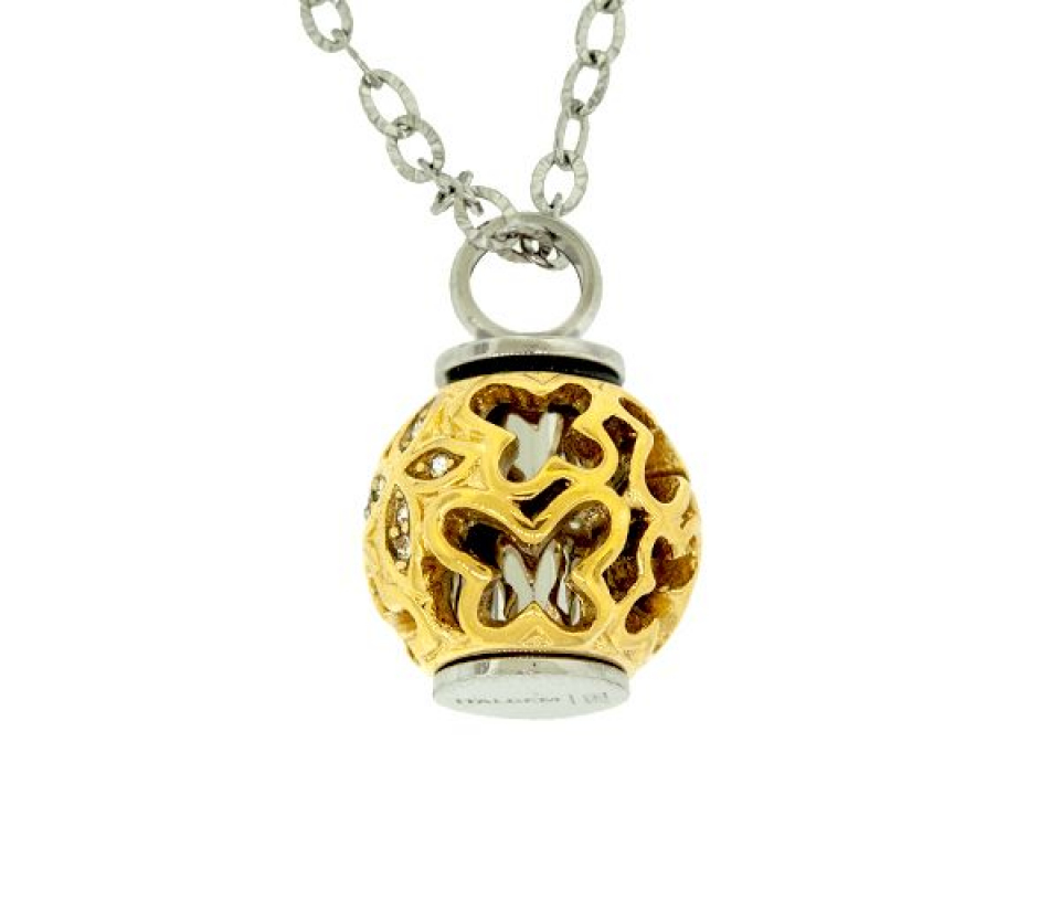 PENDENTIF URNE/CENDRE EN ACIER/PVD OR SERTI DE CUBIQUE ZIRCONIA - IG SU4 - ITALGEM