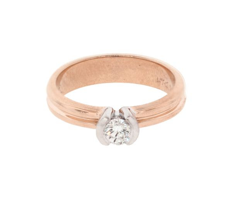 BAGUE EN OR 14K 2 TONS ROSE SERTIE D'UN DIAMANT - MK 1245LR216 - FAIT AU CANADA