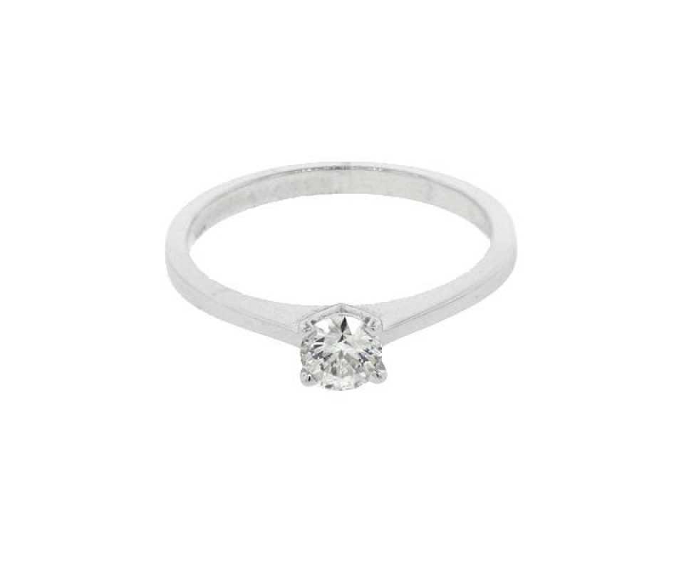 BAGUE STYLE SOLITAIRE EN OR 14K BLANC SERTIE D'UN DIAMANT - MK 2493L546.5 - FAIT AU CANADA