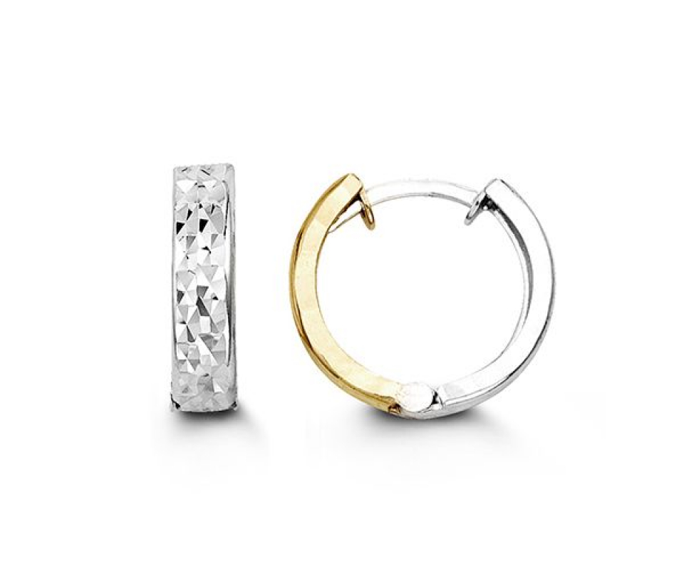 BOUCLES HUGGIES EN OR 10K 2T TAILLÉES DIAMANT - SY 6016 - BIJOUX D'IMPORTATION