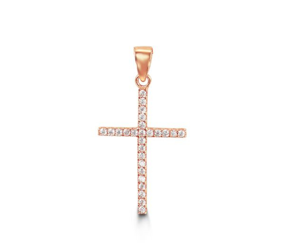 PENDENTIF 10K ROSE CROIX CZ 20X15MM - SY 6163 - BIJOUX D'IMPORTATION
