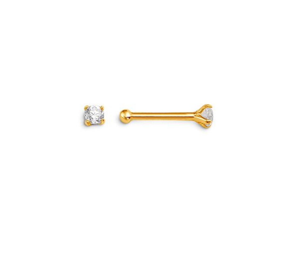 BOUCLE NEZ 14K TIGE DROITE CZ GRIFFES - SY 7043Y - BIJOUX D'IMPORTATION