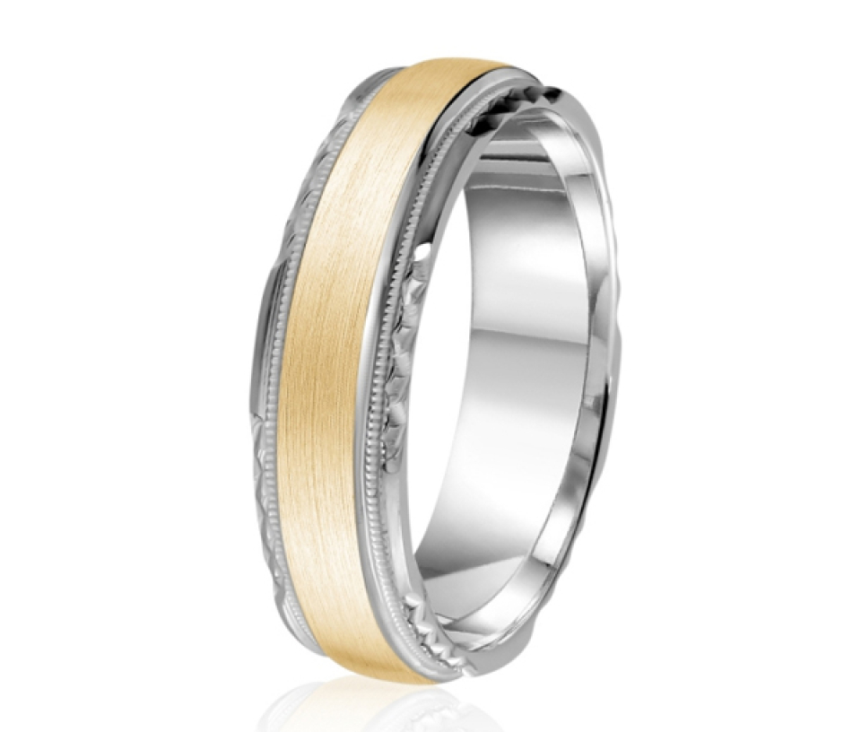 JONC EN OR OU EN PLATINE AVEC FINI SATINÉ AVEC MOTIF MILGRAIN ET TAILLE DIAMANT SUR LES CÔTÉS