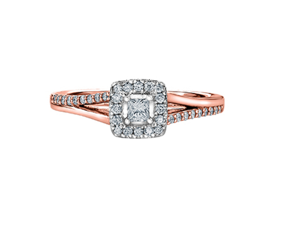 BAGUE EN OR 10K SERTIE D'UN DIAMANT CANADIEN ET DE DIAMANTS - CR AM430R - DIAMANT CANADIEN