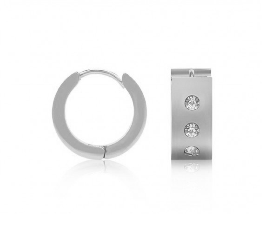 BOUCLES HUGGIES EN ACIER SERTIES DE CUBIQUES ZIRCONIAS