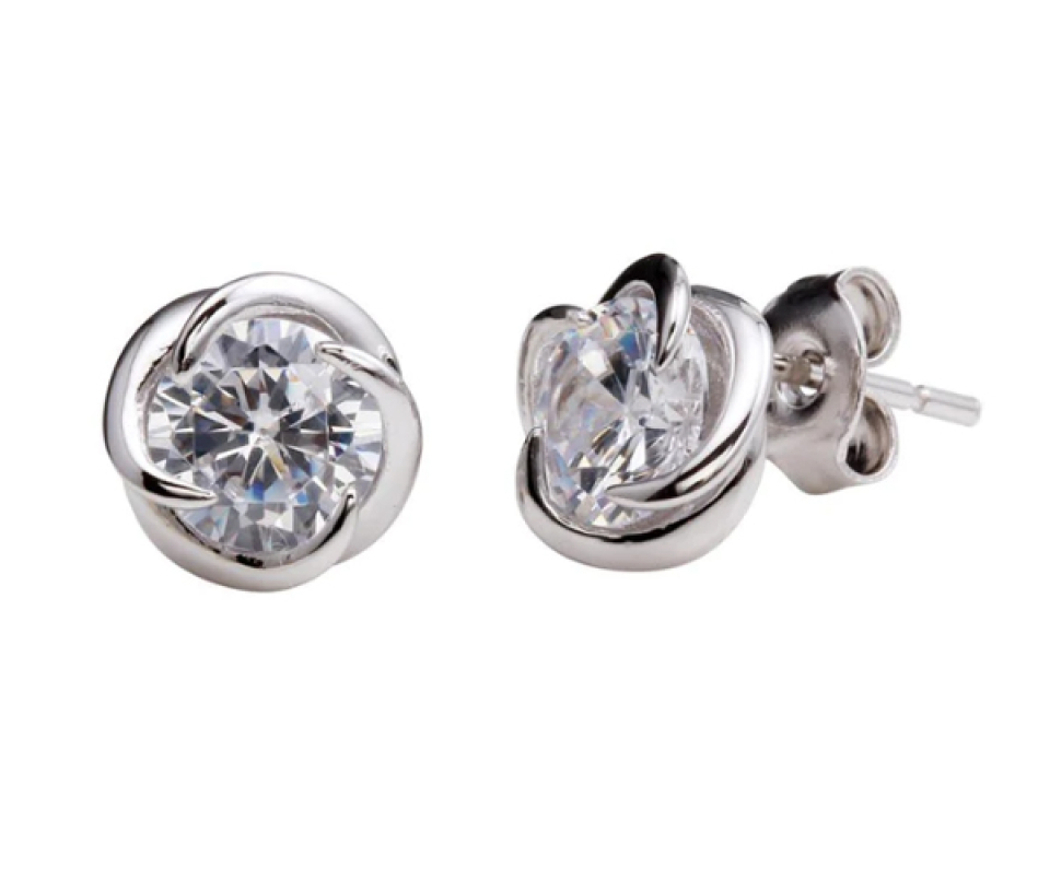 BOUCLES FIXES "STUD" EN ARGENT RHODIÉ SERTIES DE CUBIQUES ZIRCONIAS