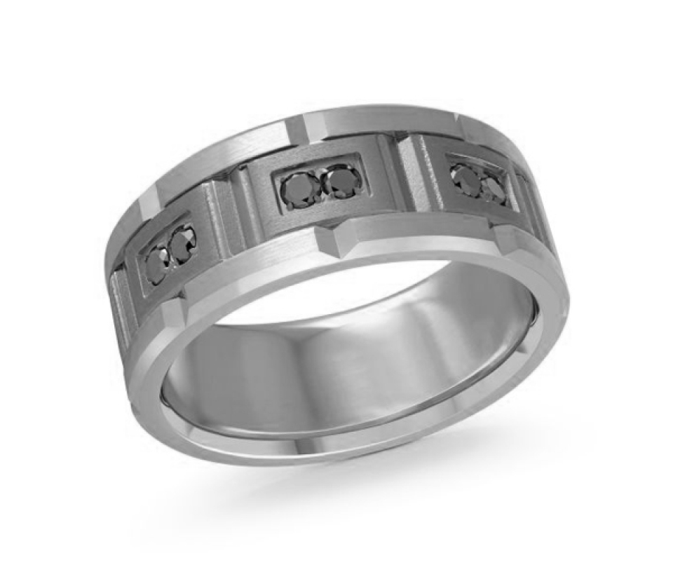 JONC EN TANTALE ET OR 14K SERTI DE DIAMANTS BLANCS OU NOIRS - ML MRDTN54WB - MALO 