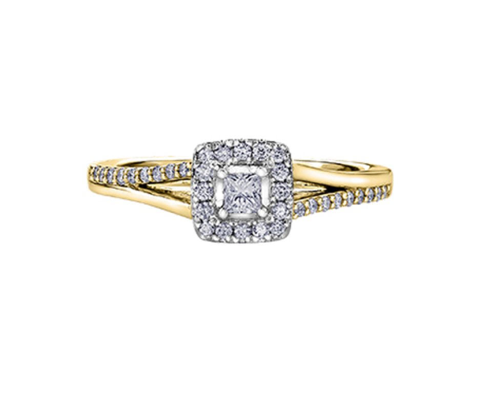 BAGUE EN OR 10K SERTIE D'UN DIAMANT CANADIEN ET DE DIAMANTS - CR AM430Y - DIAMANT CANADIEN