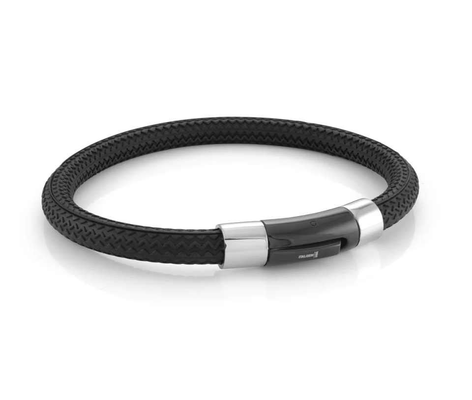 BRACELET EN CAOUTCHOUC À MOTIF PNEU AVEC FERMOIR EN ACIER