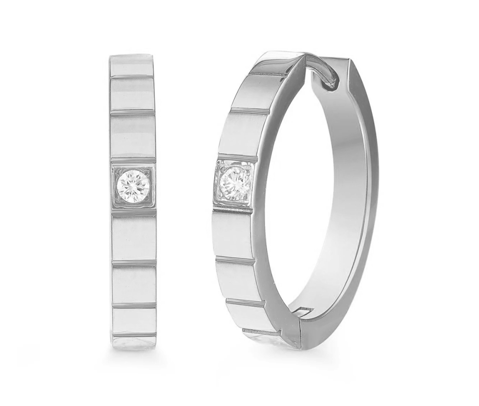 BOUCLES HUGGIES EN ACIER LIGNÉ SERTIES DE CUBIQUES ZIRCONIAS - IG SEA458 - VELORIA