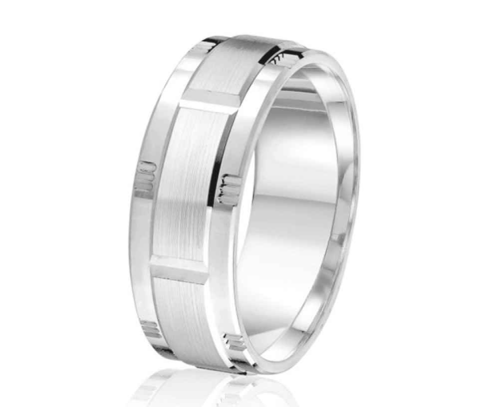 JONC EN OR OU EN PLATINE AVEC MOTIF BLOC ET SATINÉ AU CENTRE - ML GH1453W18 - MALO 