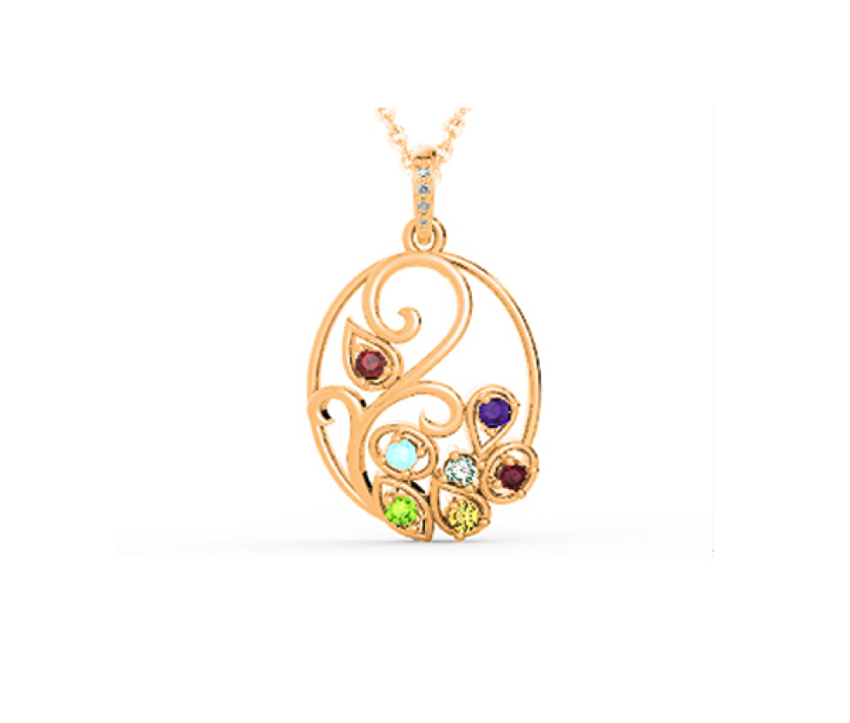 PENDENTIF FAMILIAL OVAL EN ARGENT OU EN OR SERTI DE PIERRES VÉRITABLES - BH FG122PY - BEVERLY HILLS