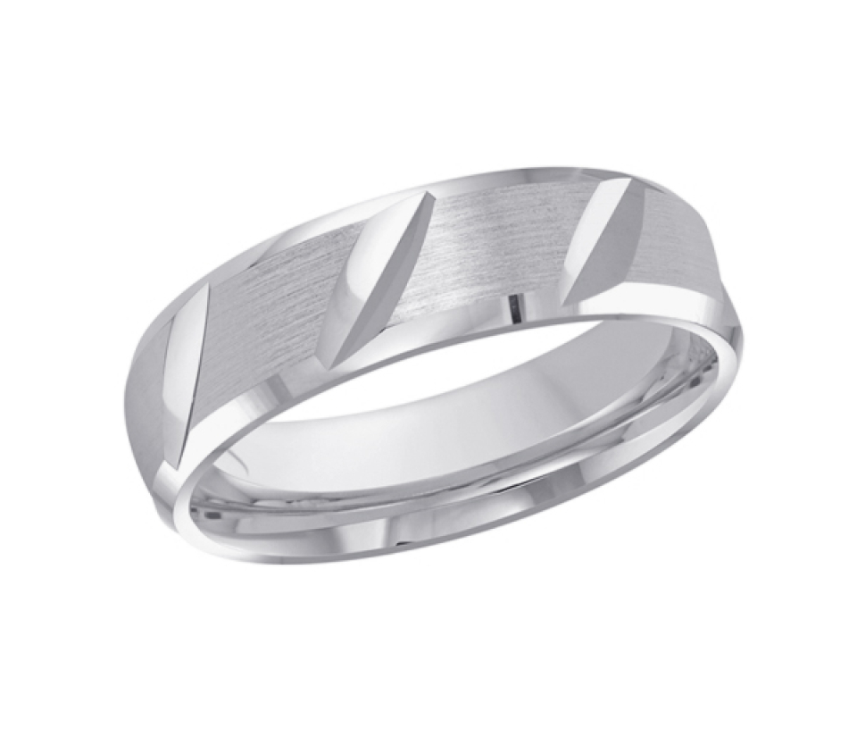 JONC EN OR À MOTIF TAILLE DIAMANT EN OBLIQUE AVEC EFFET BROSSÉ - ML FT646/601W - MALO 