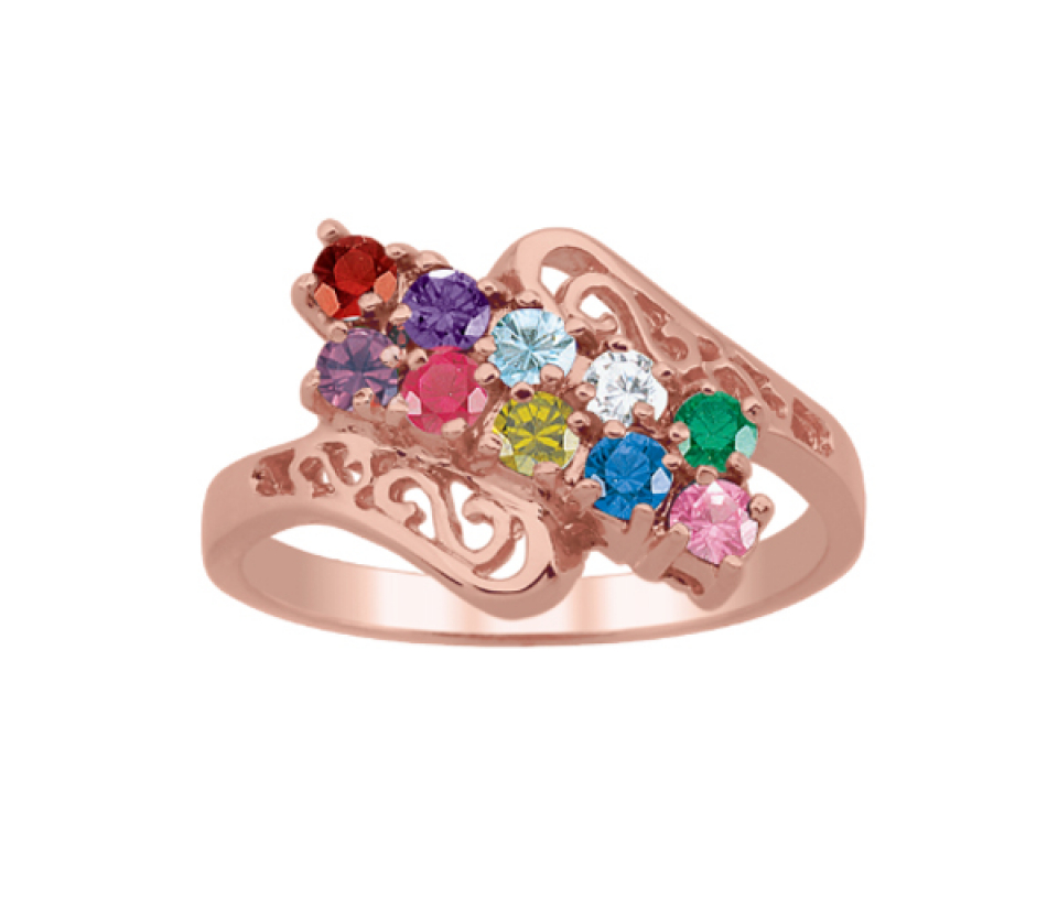 BAGUE FAMILIALE EN ARGENT OU EN OR 10K SERTIE DE 2-12 PIERRES - PG 20192R - PERSONALIZED GEM