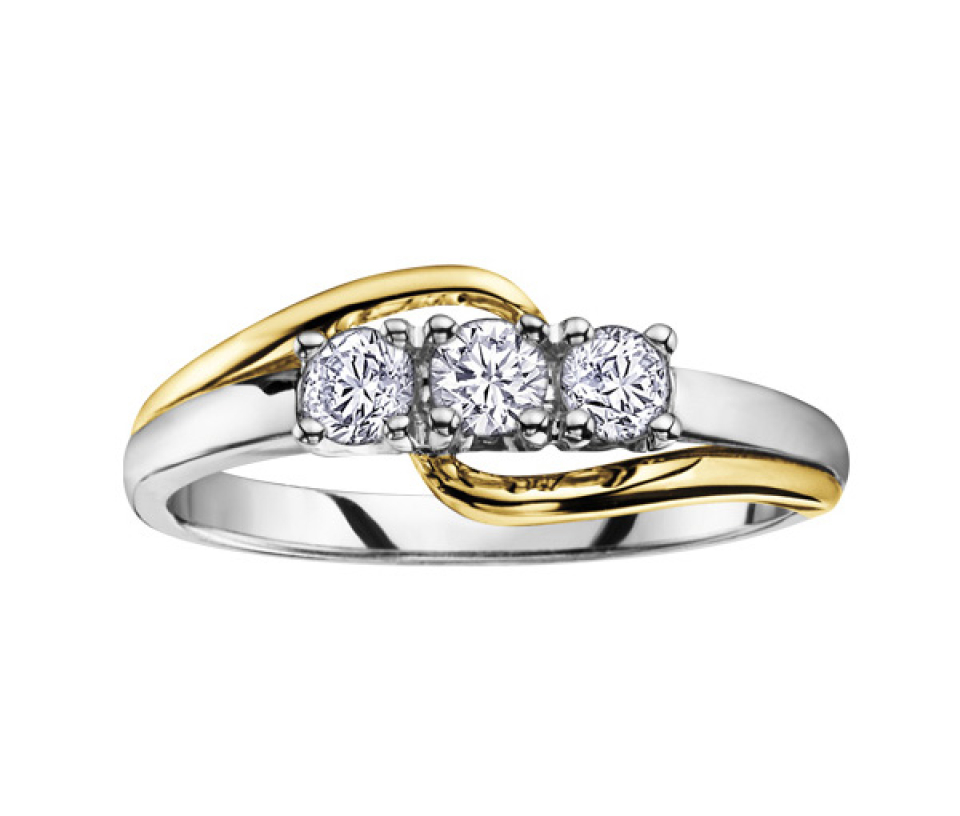 BAGUE EN OR 10K 2 TONS SERTIE DE 3 DIAMANTS CANADIENS - CR AM121WY33 - DIAMANT CANADIEN