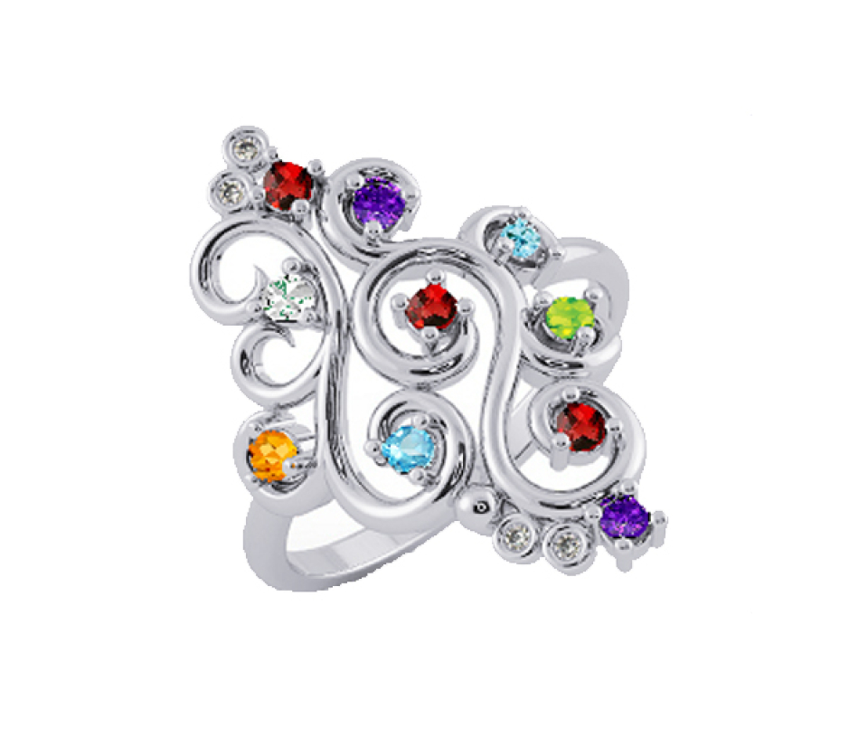 BAGUE FAMILLIALE EN ARGENT OU EN OR SERTIE DE PIERRES NATURELLES - BH FJ110W14 - BEVERLY HILLS