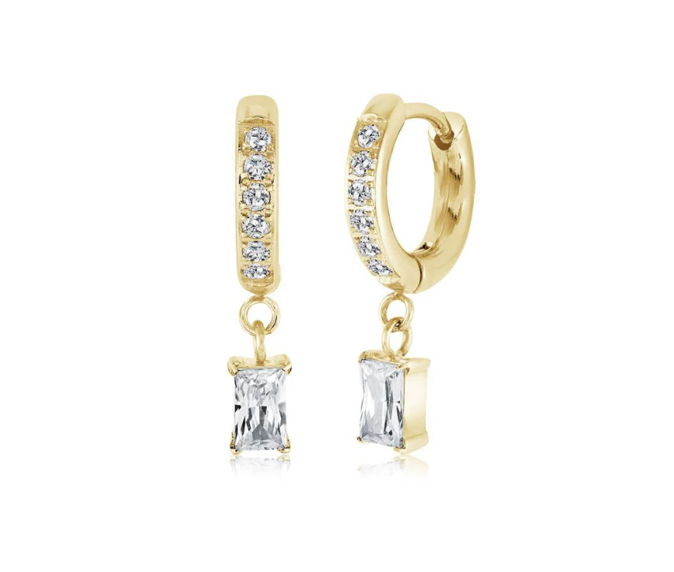 BOUCLES HUGGIES EN ACIER OU ACIER/PVD OR SERTIES DE CUBIQUES ZIRCONIAS - IG SEA467GO - VELORIA