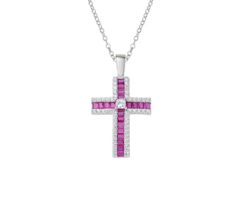 PENDENTIF CROIX EN ARGENT RHODIÉ SERTI DE CUBIQUES ZIRCONIAS DE COULEURS VARIÉES - IG CLCRBBRZ - A*MEN