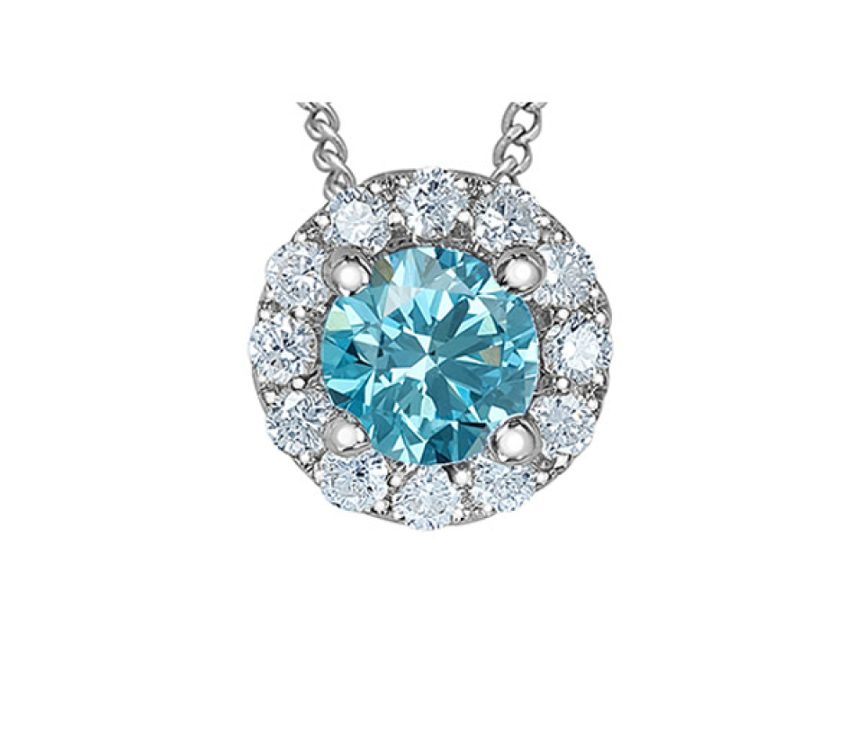 PENDENTIF EN OR BLANC SERTI DE DIAMANTS DE LABORATOIRE BLEU ET BLANC - CR 70039 - BIJOUX CANADIEN